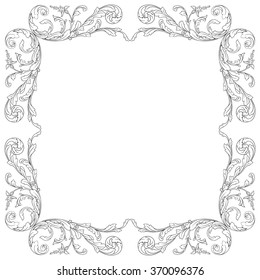 Vintage baroque frame scroll ornament engraving border floral retro pattern antique style acanthus foliage swirl decorative design element filigree calligraphy vector | damask - stock vector