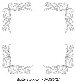 Vintage baroque frame scroll ornament engraving border floral retro pattern antique style acanthus foliage swirl decorative design element filigree calligraphy vector | damask - stock vector