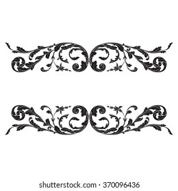 Vintage baroque frame scroll ornament engraving border floral retro pattern antique style acanthus foliage swirl decorative design element filigree calligraphy vector | damask - stock vector