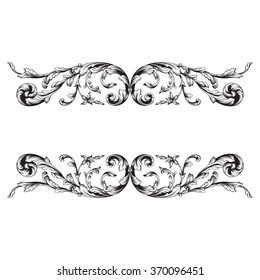 Vintage baroque frame scroll ornament engraving border floral retro pattern antique style acanthus foliage swirl decorative design element filigree calligraphy vector | damask - stock vector