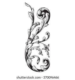 Vintage baroque frame scroll ornament engraving border floral retro pattern antique style acanthus foliage swirl decorative design element filigree calligraphy vector | damask - stock vector