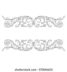 Vintage baroque frame scroll ornament engraving border floral retro pattern antique style acanthus foliage swirl decorative design element filigree calligraphy vector | damask - stock vector