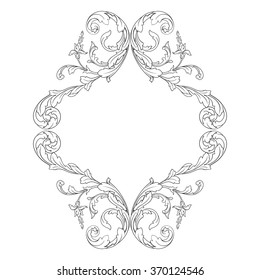 Vintage baroque frame scroll ornament engraving border floral retro pattern antique style acanthus foliage swirl decorative design element filigree calligraphy vector | damask - stock vector