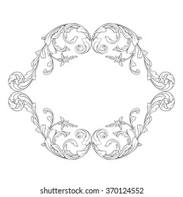 Vintage baroque frame scroll ornament engraving border floral retro pattern antique style acanthus foliage swirl decorative design element filigree calligraphy vector | damask - stock vector