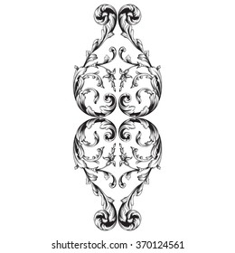 Vintage baroque frame scroll ornament engraving border floral retro pattern antique style acanthus foliage swirl decorative design element filigree calligraphy vector | damask - stock vector