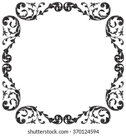 Vintage baroque frame scroll ornament engraving border floral retro pattern antique style acanthus foliage swirl decorative design element filigree calligraphy vector | damask - stock vector