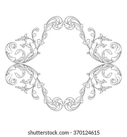 Vintage baroque frame scroll ornament engraving border floral retro pattern antique style acanthus foliage swirl decorative design element filigree calligraphy vector | damask - stock vector