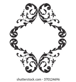 Vintage baroque frame scroll ornament engraving border floral retro pattern antique style acanthus foliage swirl decorative design element filigree calligraphy vector | damask - stock vector