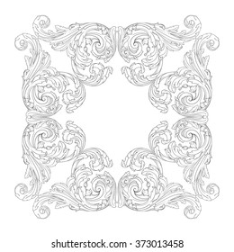 Vintage baroque frame scroll ornament engraving border floral retro pattern antique style acanthus foliage swirl decorative design element filigree calligraphy vector | damask - stock vector