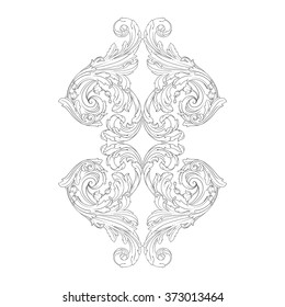 Vintage baroque frame scroll ornament engraving border floral retro pattern antique style acanthus foliage swirl decorative design element filigree calligraphy vector | damask - stock vector