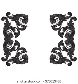 Vintage baroque frame scroll ornament engraving border floral retro pattern antique style acanthus foliage swirl decorative design element filigree calligraphy vector | damask - stock vector