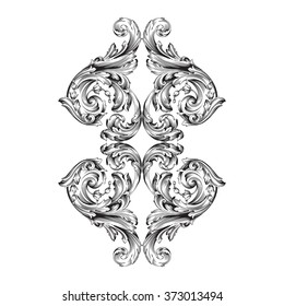 Vintage baroque frame scroll ornament engraving border floral retro pattern antique style acanthus foliage swirl decorative design element filigree calligraphy vector | damask - stock vector