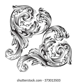 Vintage baroque frame scroll ornament engraving border floral retro pattern antique style acanthus foliage swirl decorative design element filigree calligraphy vector | damask - stock vector