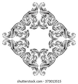 Vintage baroque frame scroll ornament engraving border floral retro pattern antique style acanthus foliage swirl decorative design element filigree calligraphy vector | damask - stock vector