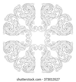 Vintage baroque frame scroll ornament engraving border floral retro pattern antique style acanthus foliage swirl decorative design element filigree calligraphy vector | damask - stock vector