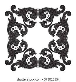 Vintage baroque frame scroll ornament engraving border floral retro pattern antique style acanthus foliage swirl decorative design element filigree calligraphy vector | damask - stock vector