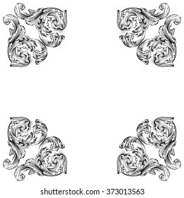 Vintage baroque frame scroll ornament engraving border floral retro pattern antique style acanthus foliage swirl decorative design element filigree calligraphy vector | damask - stock vector