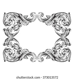 Vintage baroque frame scroll ornament engraving border floral retro pattern antique style acanthus foliage swirl decorative design element filigree calligraphy vector | damask - stock vector