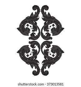 Vintage baroque frame scroll ornament engraving border floral retro pattern antique style acanthus foliage swirl decorative design element filigree calligraphy vector | damask - stock vector