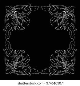 Vintage baroque frame scroll ornament engraving border floral retro pattern antique style acanthus foliage swirl decorative design element filigree calligraphy vector | damask - stock vector