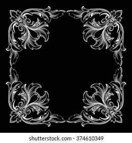 Vintage baroque frame scroll ornament engraving border floral retro pattern antique style acanthus foliage swirl decorative design element filigree calligraphy vector | damask - stock vector