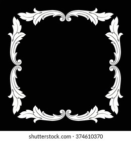 Vintage baroque frame scroll ornament engraving border floral retro pattern antique style acanthus foliage swirl decorative design element filigree calligraphy vector | damask - stock vector