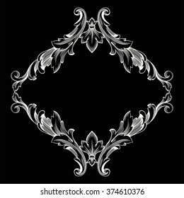 Vintage baroque frame scroll ornament engraving border floral retro pattern antique style acanthus foliage swirl decorative design element filigree calligraphy vector | damask - stock vector