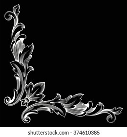 Vintage baroque frame scroll ornament engraving border floral retro pattern antique style acanthus foliage swirl decorative design element filigree calligraphy vector | damask - stock vector