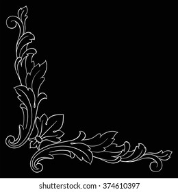 Vintage baroque frame scroll ornament engraving border floral retro pattern antique style acanthus foliage swirl decorative design element filigree calligraphy vector | damask - stock vector