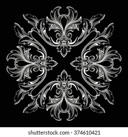 Vintage baroque frame scroll ornament engraving border floral retro pattern antique style acanthus foliage swirl decorative design element filigree calligraphy vector | damask - stock vector