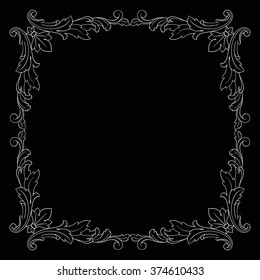 Vintage baroque frame scroll ornament engraving border floral retro pattern antique style acanthus foliage swirl decorative design element filigree calligraphy vector | damask - stock vector