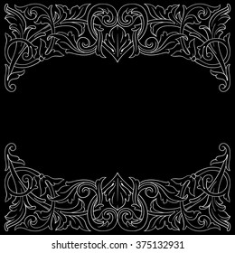 Vintage baroque frame scroll ornament engraving border floral retro pattern antique style acanthus foliage swirl decorative design element filigree calligraphy vector | damask - stock vector