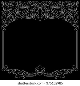 Vintage baroque frame scroll ornament engraving border floral retro pattern antique style acanthus foliage swirl decorative design element filigree calligraphy vector | damask - stock vector