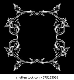 Vintage baroque frame scroll ornament engraving border floral retro pattern antique style acanthus foliage swirl decorative design element filigree calligraphy vector | damask - stock vector