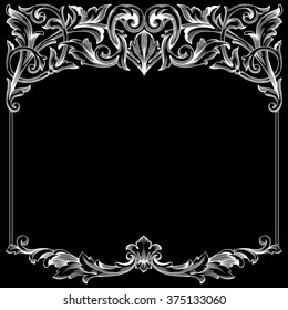 Vintage baroque frame scroll ornament engraving border floral retro pattern antique style acanthus foliage swirl decorative design element filigree calligraphy vector | damask - stock vector