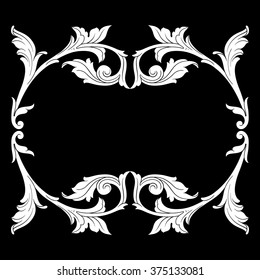 Vintage baroque frame scroll ornament engraving border floral retro pattern antique style acanthus foliage swirl decorative design element filigree calligraphy vector | damask - stock vector