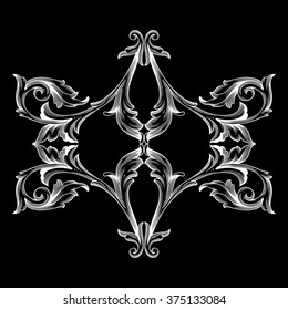 Vintage baroque frame scroll ornament engraving border floral retro pattern antique style acanthus foliage swirl decorative design element filigree calligraphy vector | damask - stock vector