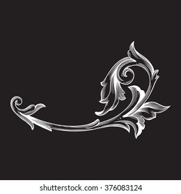 Vintage baroque frame scroll ornament engraving border floral retro pattern antique style acanthus foliage swirl decorative design element filigree calligraphy vector | damask - stock vector