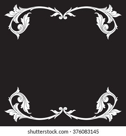 Vintage baroque frame scroll ornament engraving border floral retro pattern antique style acanthus foliage swirl decorative design element filigree calligraphy vector | damask - stock vector