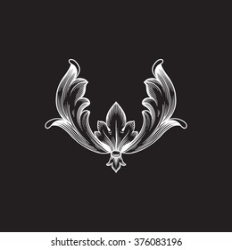 Vintage baroque frame scroll ornament engraving border floral retro pattern antique style acanthus foliage swirl decorative design element filigree calligraphy vector | damask - stock vector