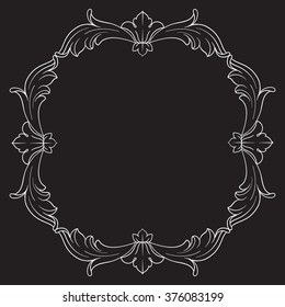 Vintage baroque frame scroll ornament engraving border floral retro pattern antique style acanthus foliage swirl decorative design element filigree calligraphy vector | damask - stock vector