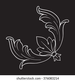 Vintage baroque frame scroll ornament engraving border floral retro pattern antique style acanthus foliage swirl decorative design element filigree calligraphy vector | damask - stock vector