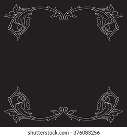 Vintage baroque frame scroll ornament engraving border floral retro pattern antique style acanthus foliage swirl decorative design element filigree calligraphy vector | damask - stock vector