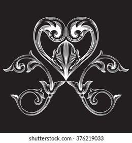 Vintage baroque frame scroll ornament engraving border floral retro pattern antique style acanthus foliage swirl decorative design element filigree calligraphy vector | damask - stock vector