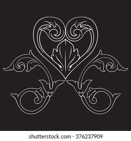 Vintage baroque frame scroll ornament engraving border floral retro pattern antique style acanthus foliage swirl decorative design element filigree calligraphy vector | damask - stock vector