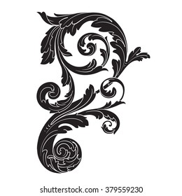 Vintage baroque frame scroll ornament engraving border floral retro pattern antique style acanthus foliage swirl decorative design element filigree calligraphy vector | damask - stock vector