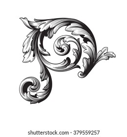 Vintage baroque frame scroll ornament engraving border floral retro pattern antique style acanthus foliage swirl decorative design element filigree calligraphy vector | damask - stock vector