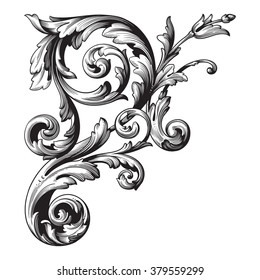 Vintage baroque frame scroll ornament engraving border floral retro pattern antique style acanthus foliage swirl decorative design element filigree calligraphy vector | damask - stock vector