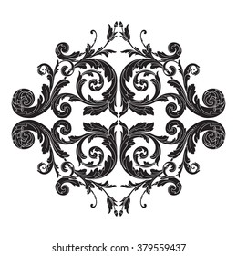 Vintage baroque frame scroll ornament engraving border floral retro pattern antique style acanthus foliage swirl decorative design element filigree calligraphy vector | damask - stock vector