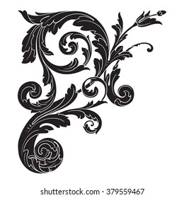 Vintage baroque frame scroll ornament engraving border floral retro pattern antique style acanthus foliage swirl decorative design element filigree calligraphy vector | damask - stock vector